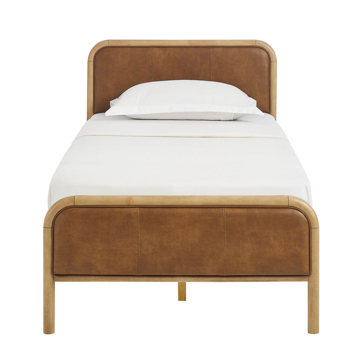 Wexford Vegan Leather Twin Platform Bed - Light Oak Canyon