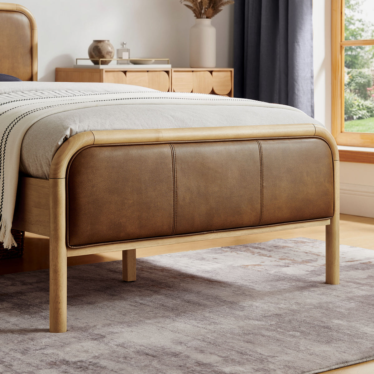 Wexford Vegan Leather Twin Platform Bed - Light Oak Canyon