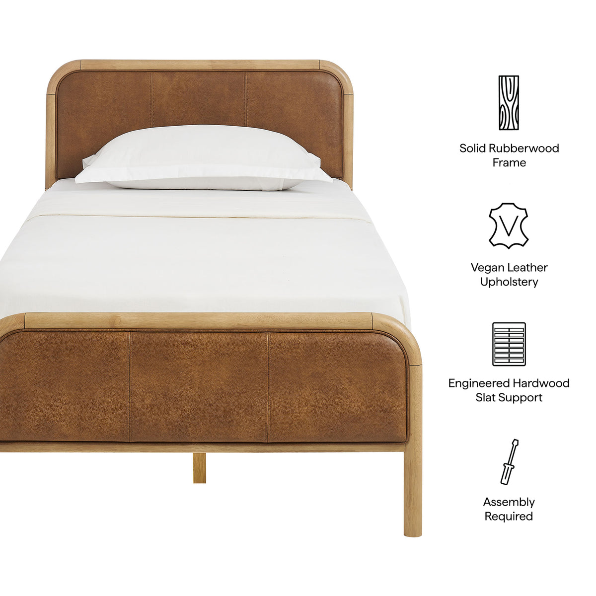 Wexford Vegan Leather Twin Platform Bed - Light Oak Canyon