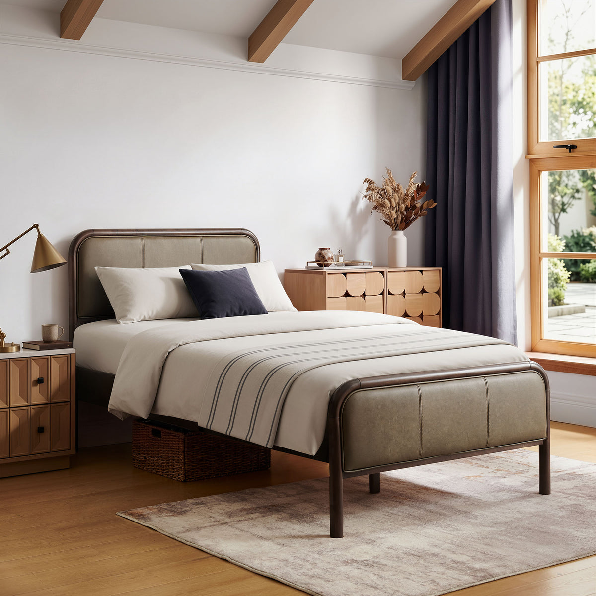 Wexford Vegan Leather Twin Platform Bed - Wenge Mushroom