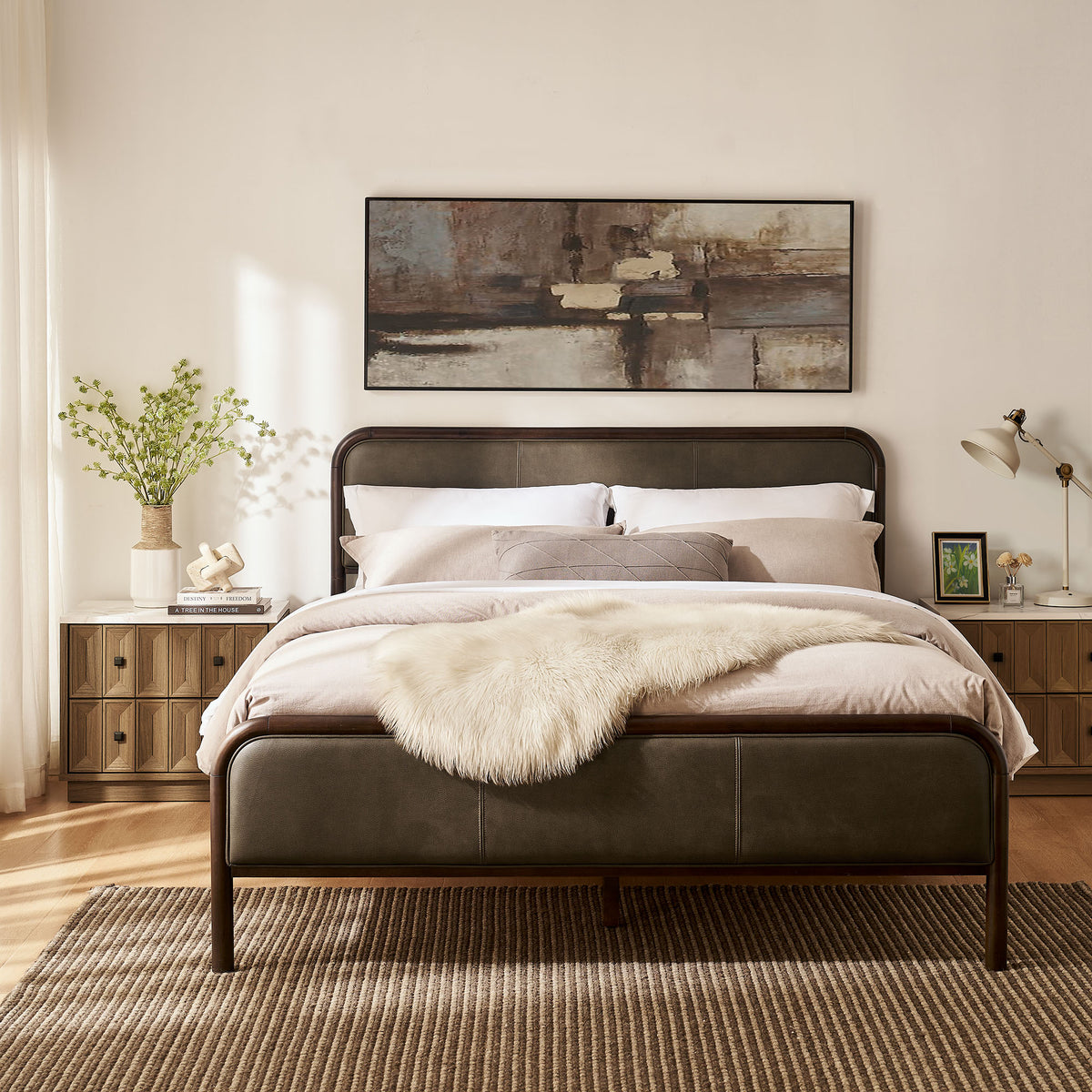 Wexford Vegan Leather Queen Platform Bed - Wenge Mushroom