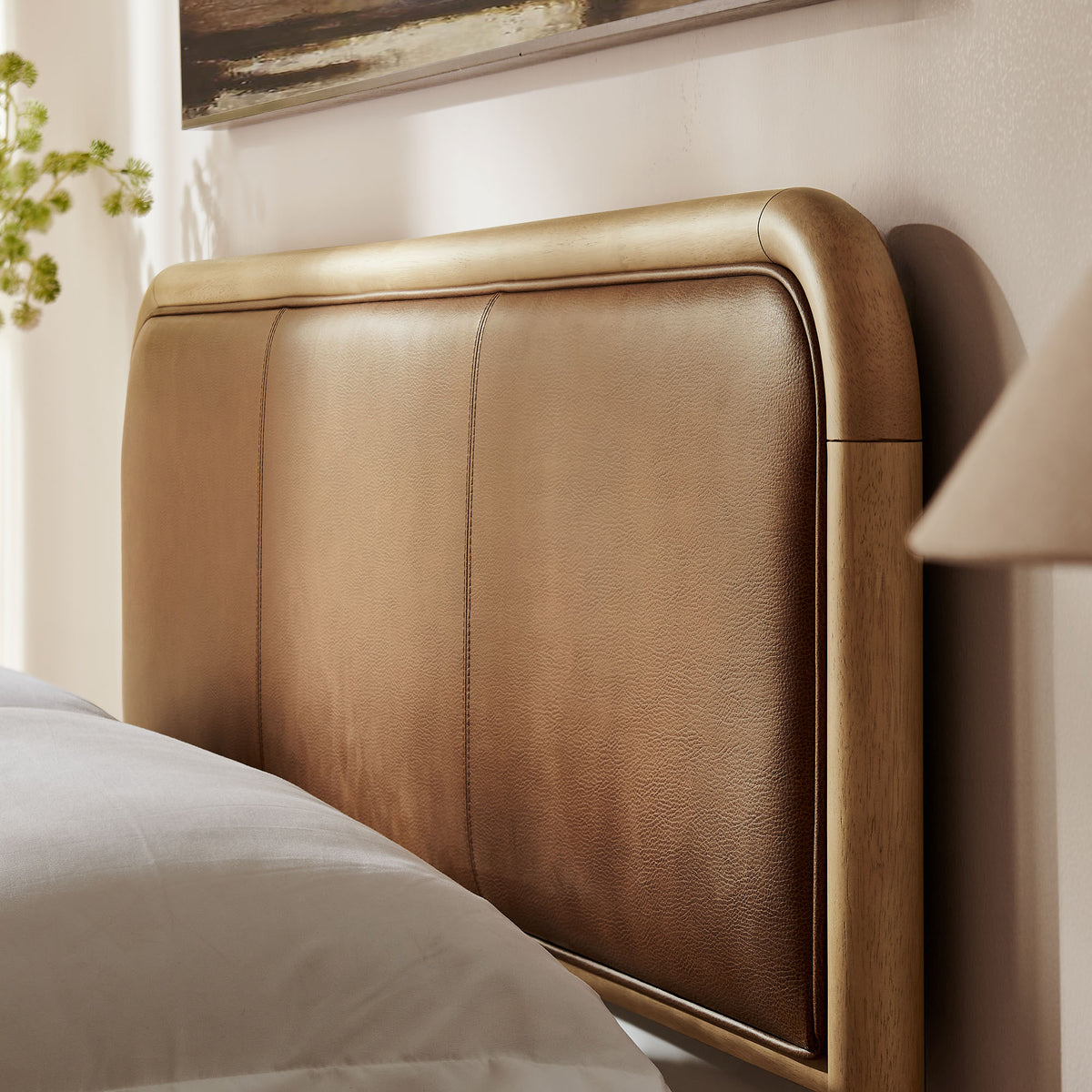 Wexford Vegan Leather King Platform Bed - Light Oak Canyon