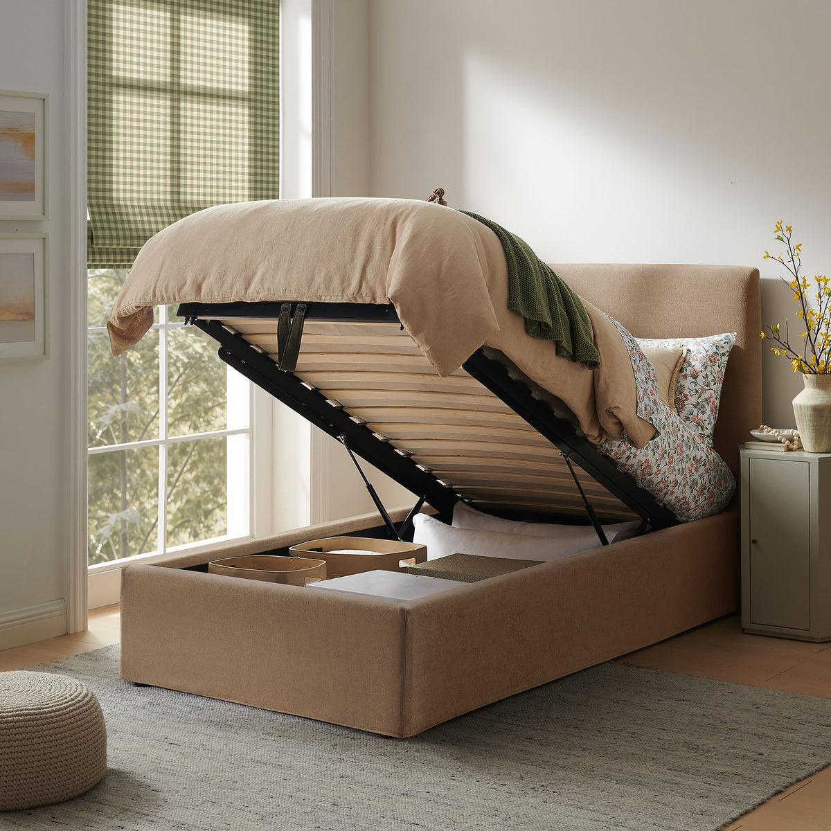 Pemberly Linen Blend Slipocovered Twin Size Storage Bed - Almond