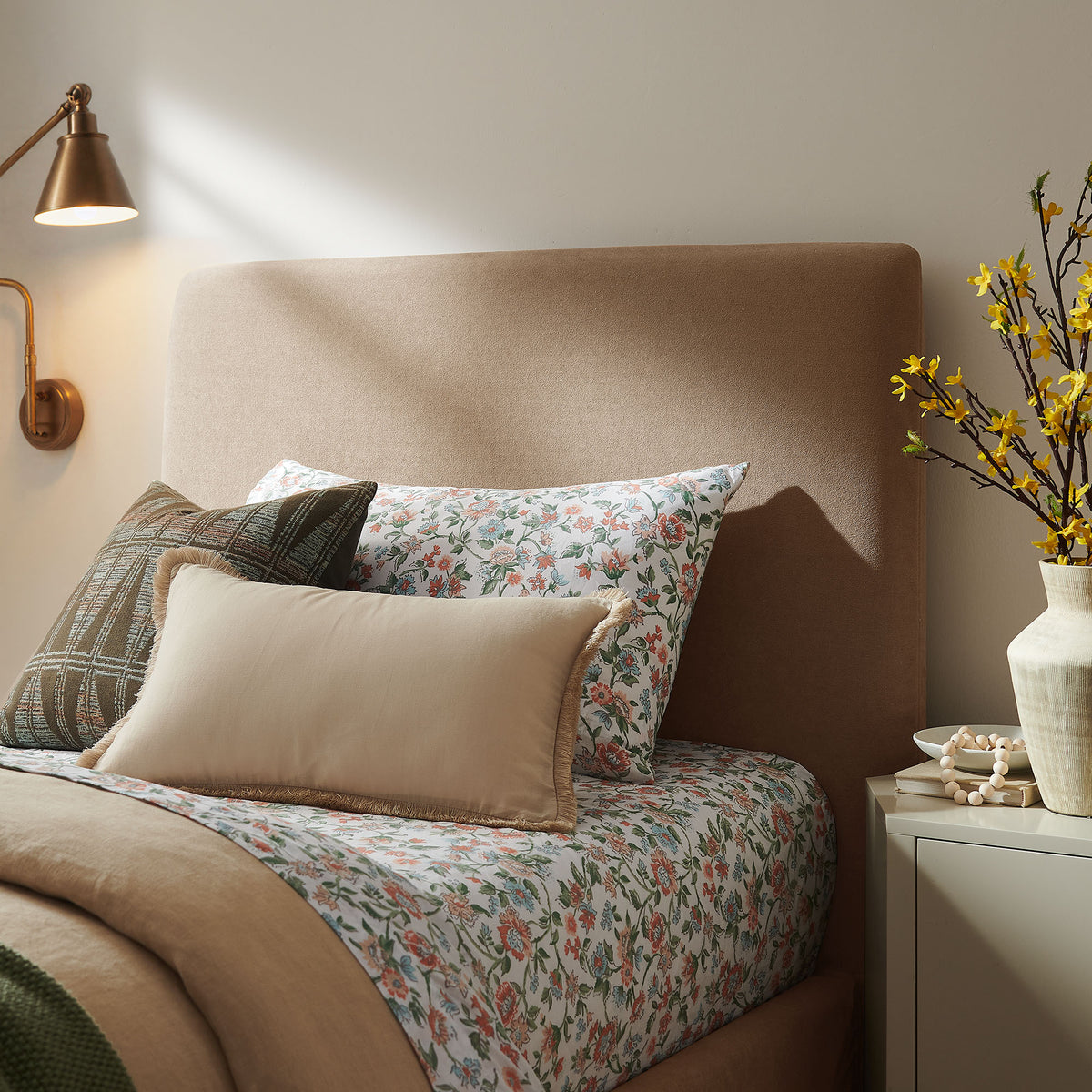 Pemberly Linen Blend Slipocovered Twin Size Storage Bed - Almond
