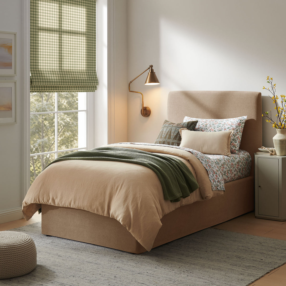 Pemberly Linen Blend Slipocovered Twin Size Storage Bed - Almond