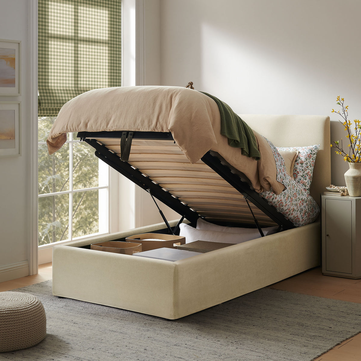 Pemberly Linen Blend Slipocovered Twin Size Storage Bed - Linen