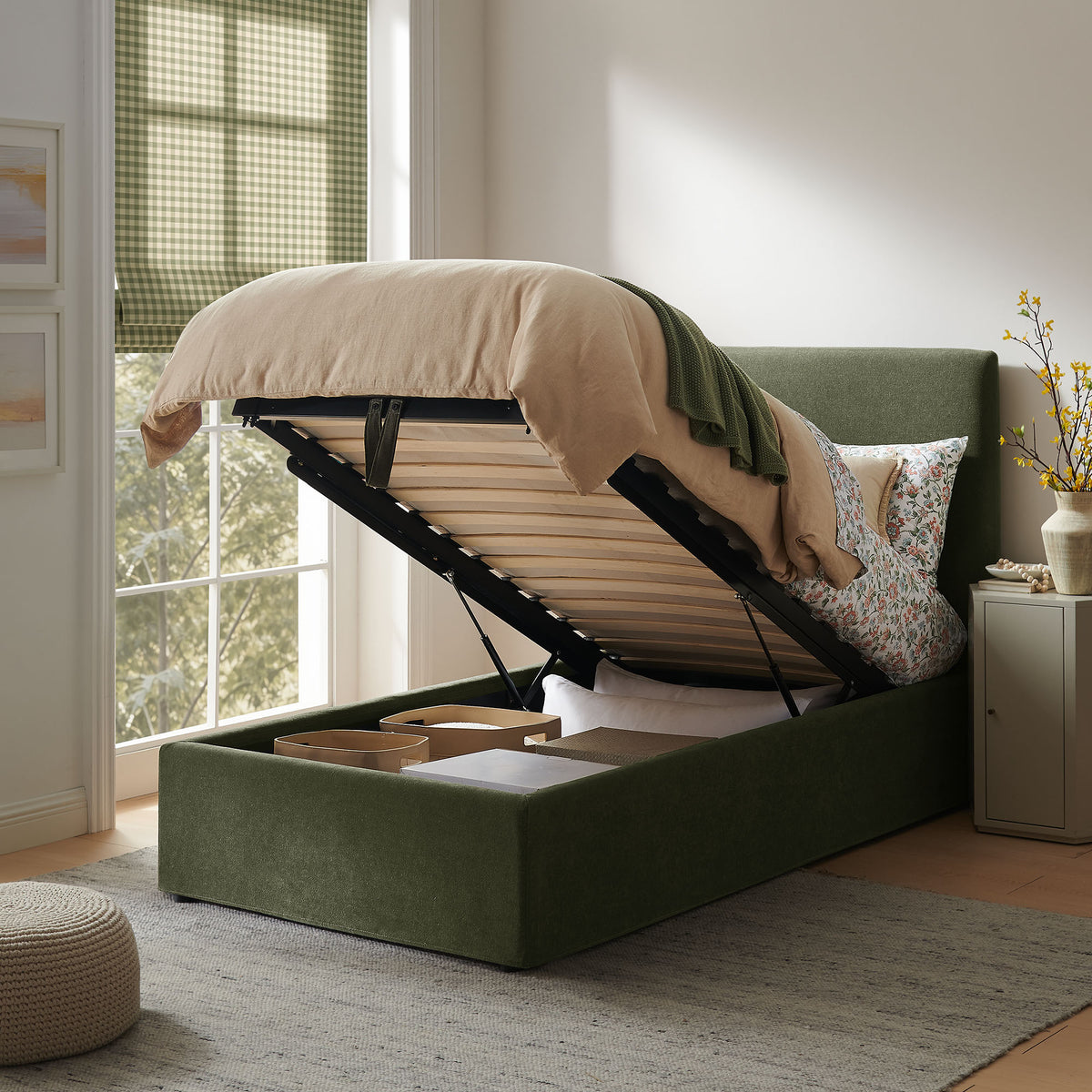 Pemberly Linen Blend Slipocovered Twin Size Storage Bed - Sage