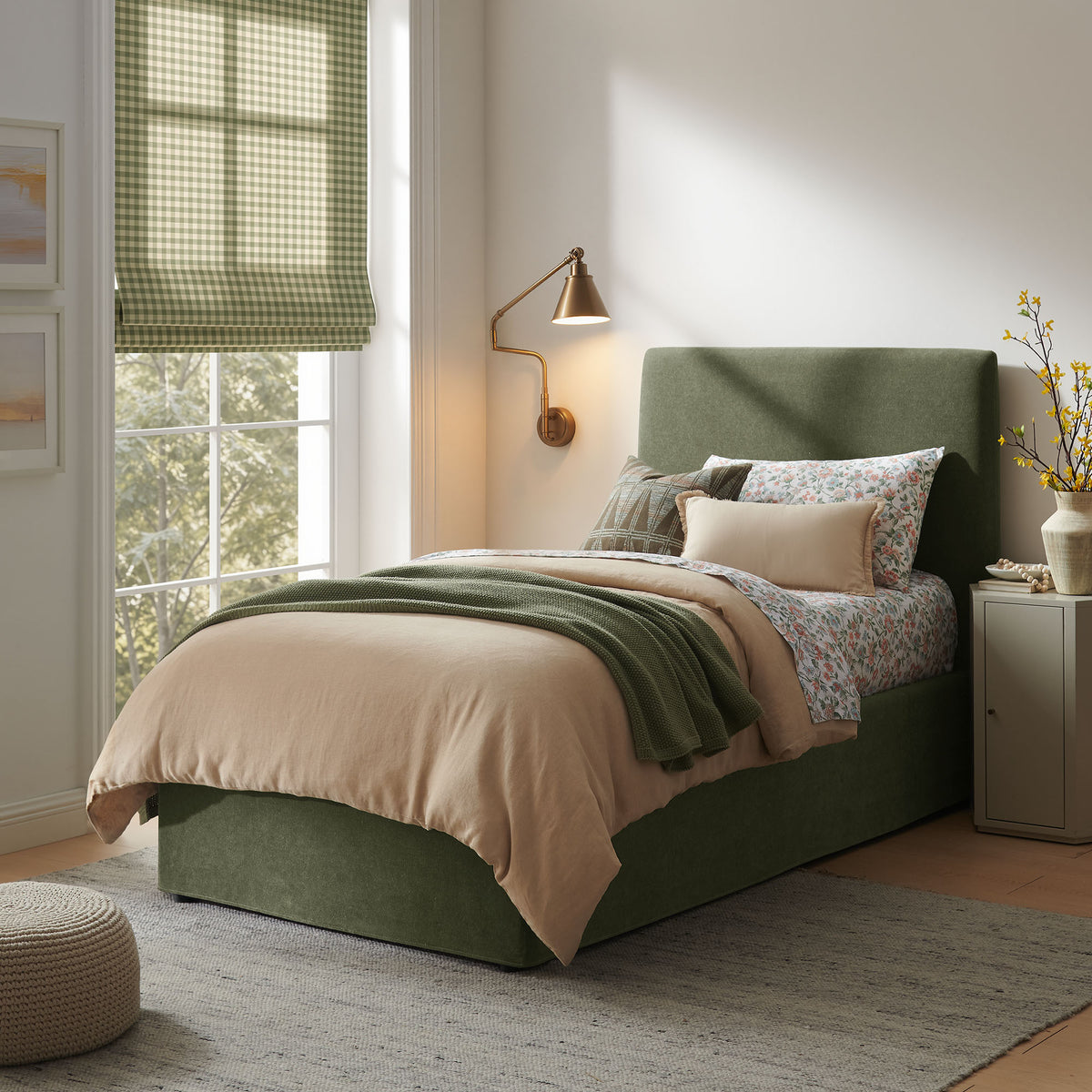 Pemberly Linen Blend Slipocovered Twin Size Storage Bed - Sage