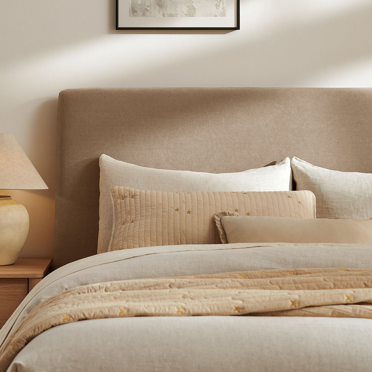 Pemberly Linen Blend Slipcovered Queen Size Storage Bed - Almond