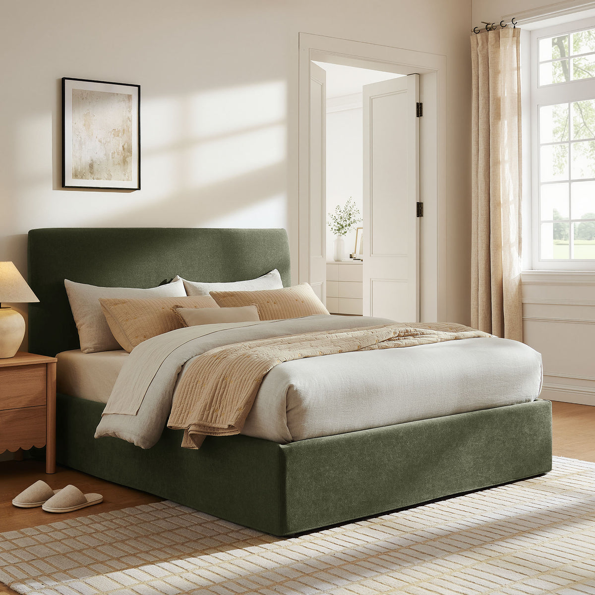 Pemberly Linen Blend Slipcovered King Size Storage Bed - Sage