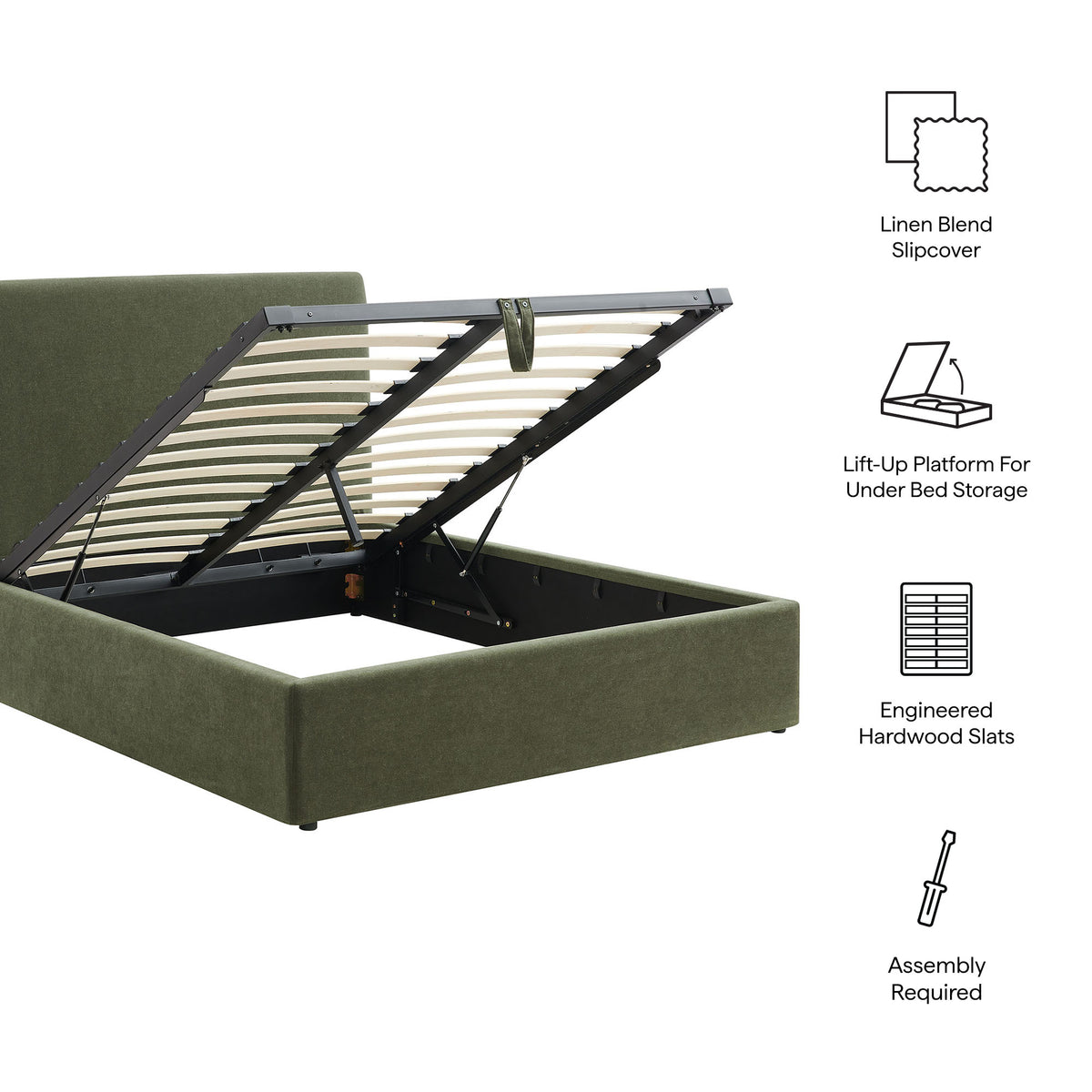 Pemberly Linen Blend Slipcovered King Size Storage Bed - Sage