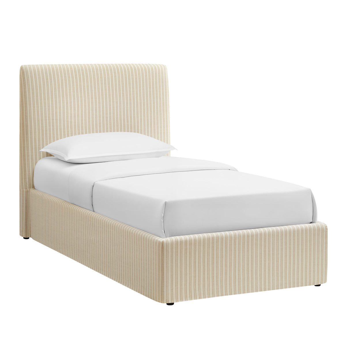 Pemberly Striped Fabric Slipcovered Twin Size Storage Bed - Oatmeal Stripe