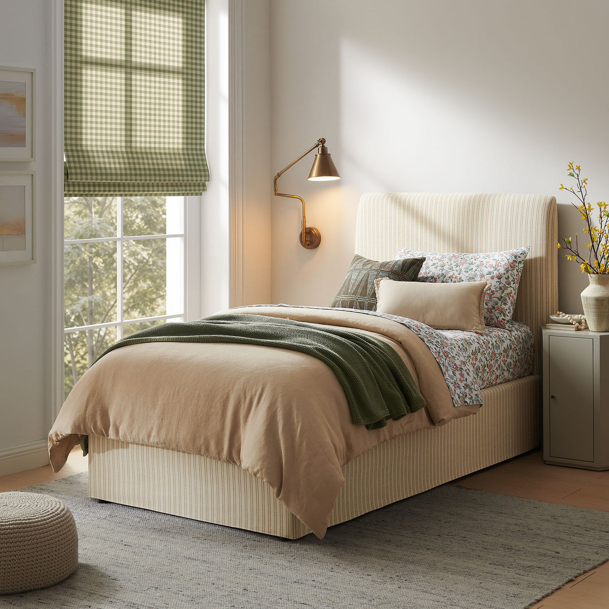 Pemberly Striped Fabric Slipcovered Twin Size Storage Bed - Oatmeal Stripe