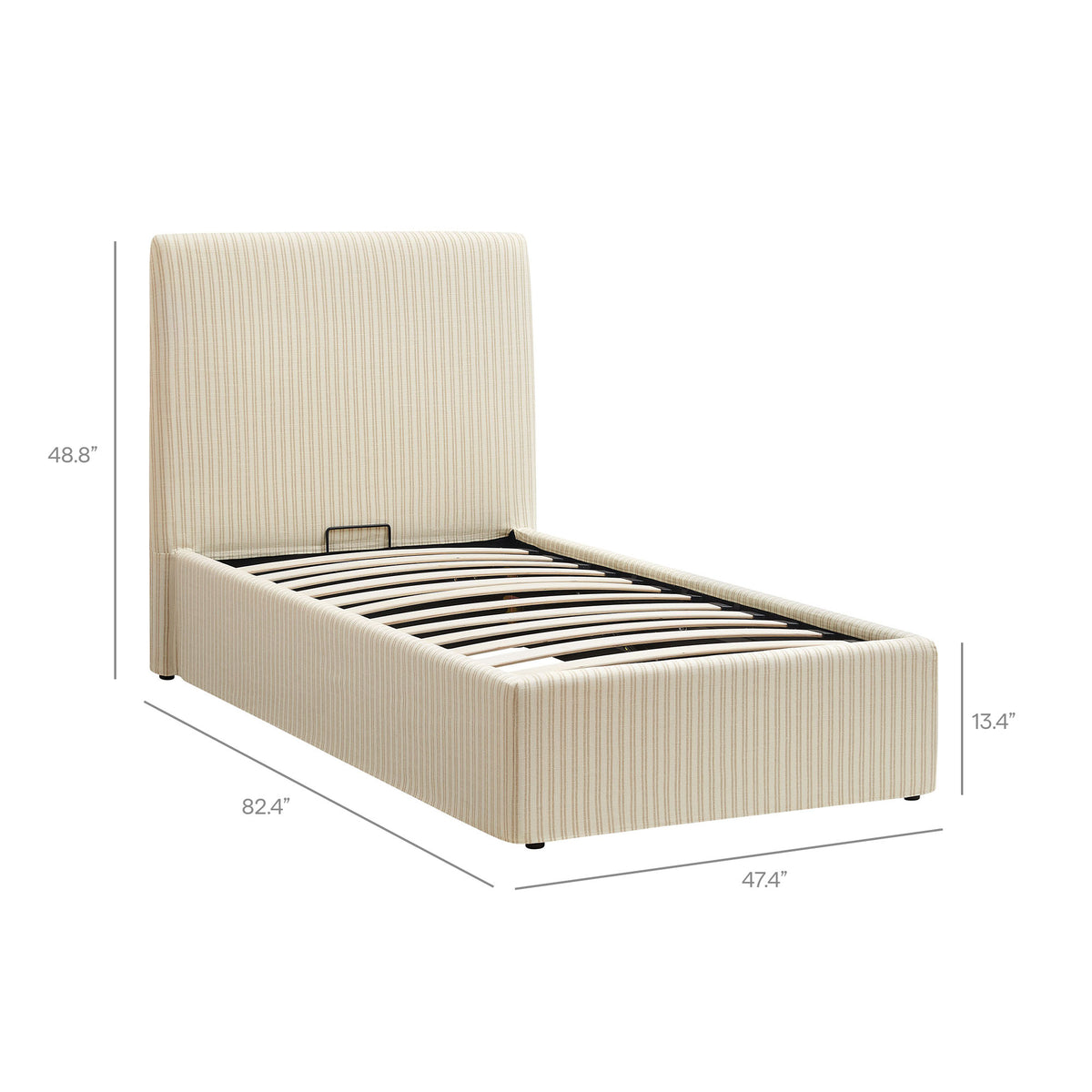 Pemberly Striped Fabric Slipcovered Twin Size Storage Bed - Oatmeal Stripe