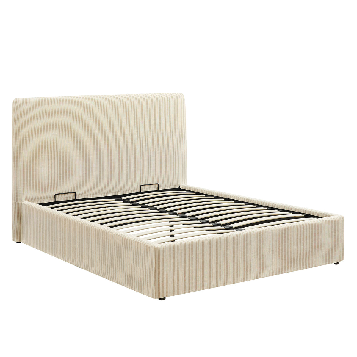 Pemberly Striped Fabric Slipcovered Full Size Storage Bed - Oatmeal Stripe