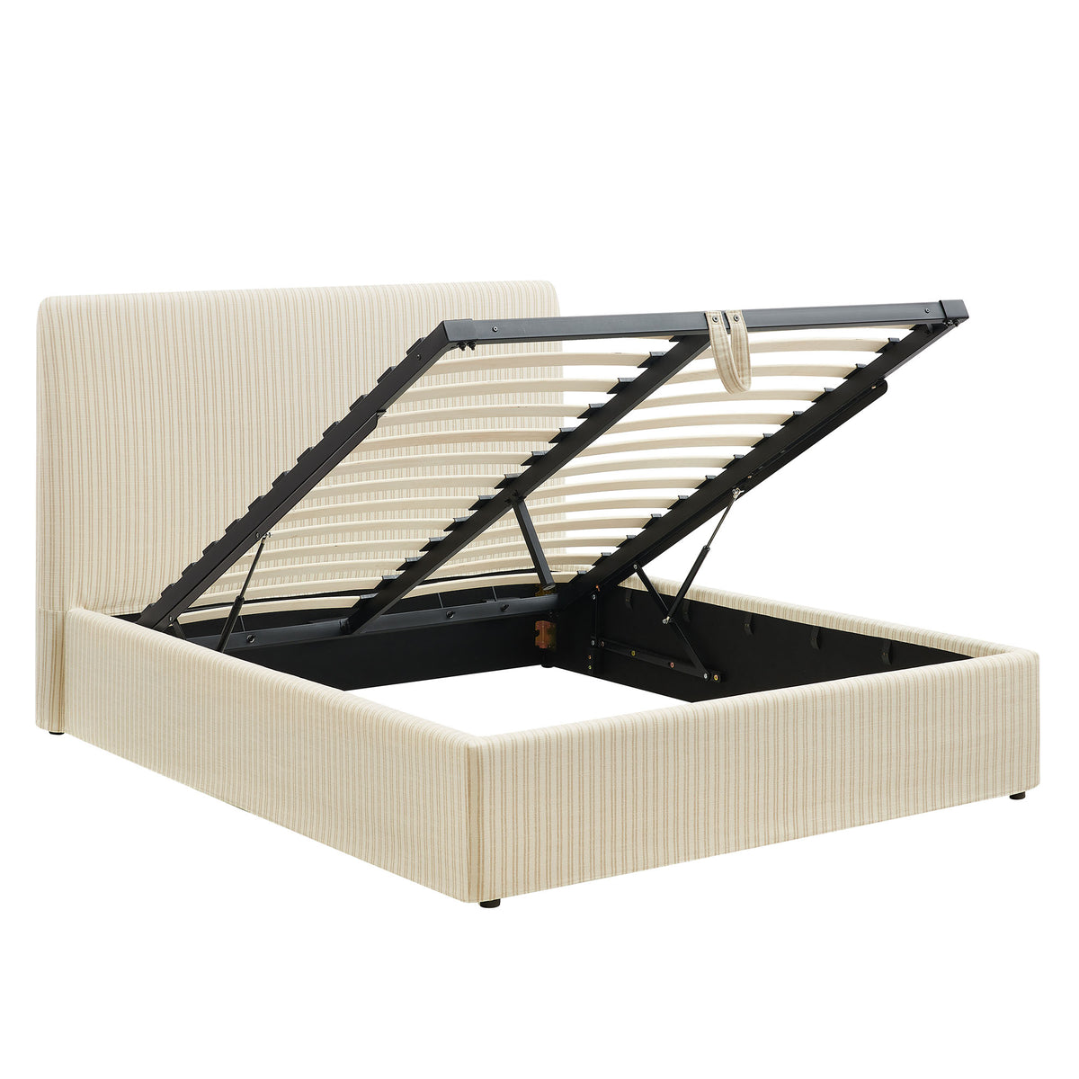 Pemberly Striped Fabric Slipcovered Queen Size Storage Bed - Oatmeal Stripe