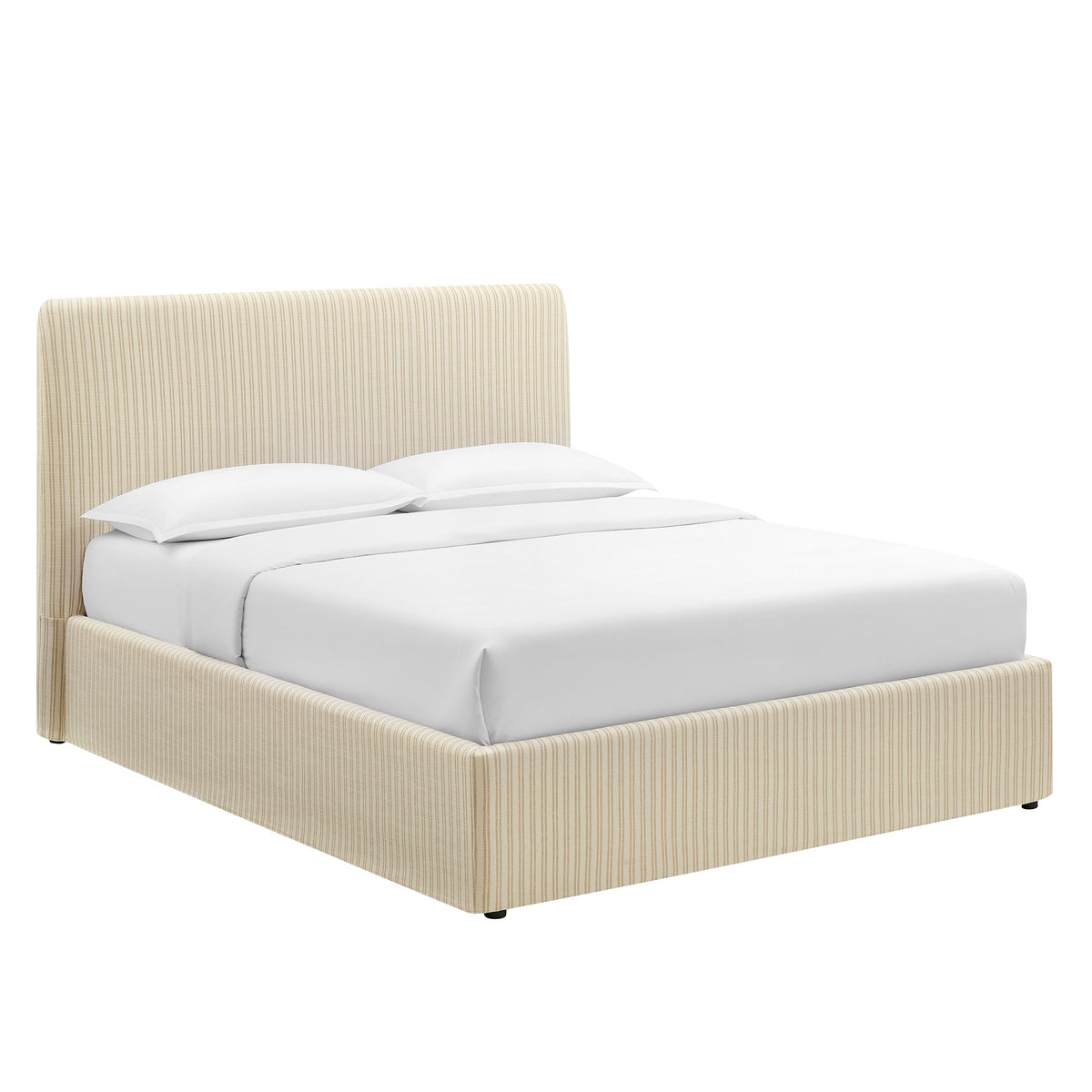 Pemberly Striped Fabric Slipcovered King Size Storage Bed - Oatmeal Stripe