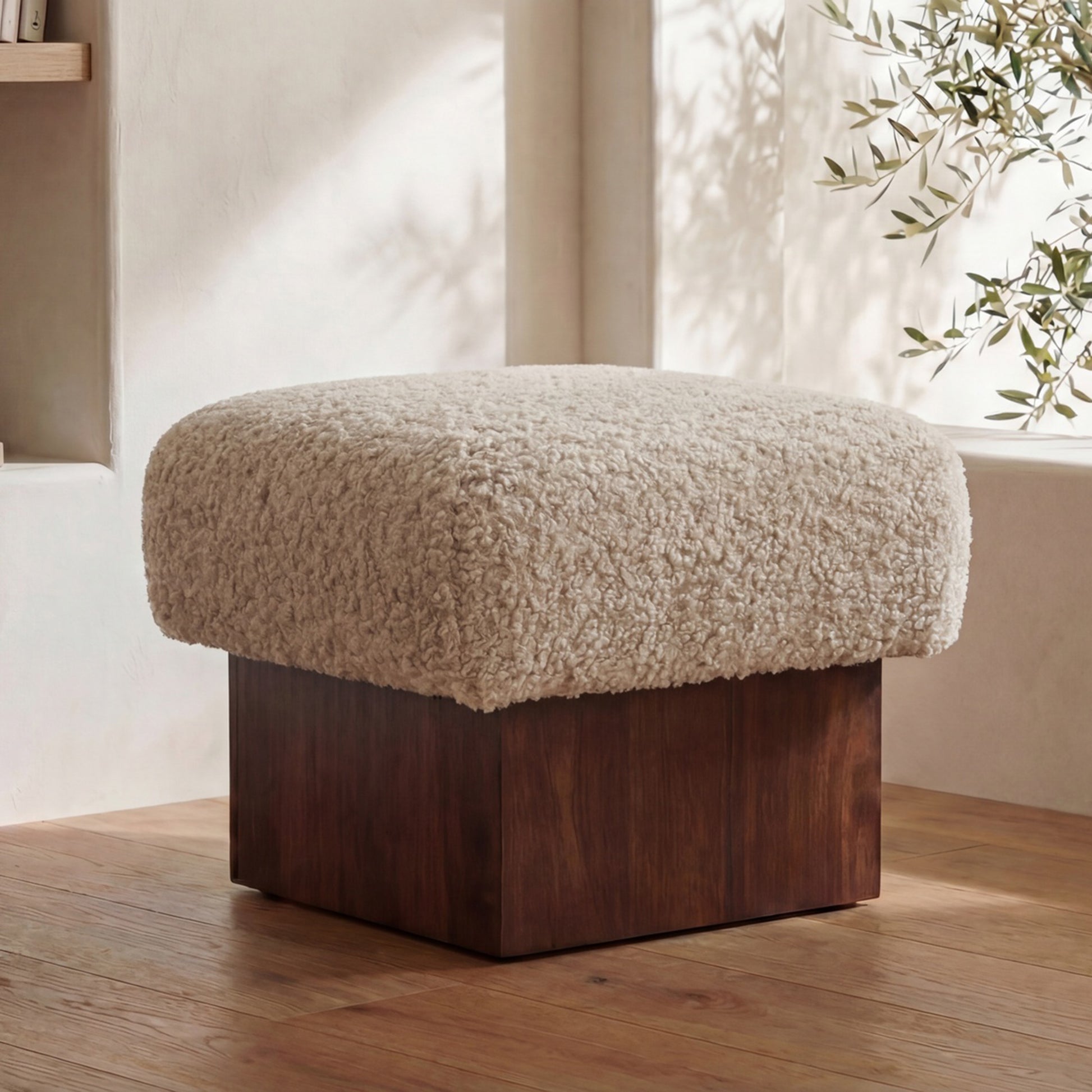 Serge Ottoman Cream Faux Shearling by Moe's Home Collection - view 2
