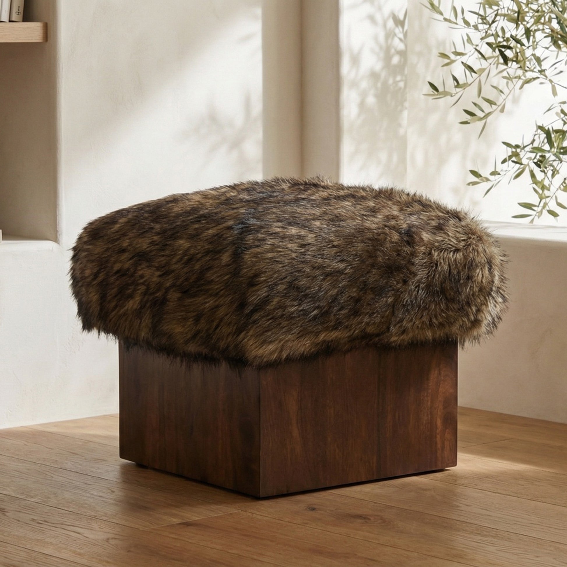 Serge Ottoman Brown Faux Fur by Moe's Home Collection - view 2