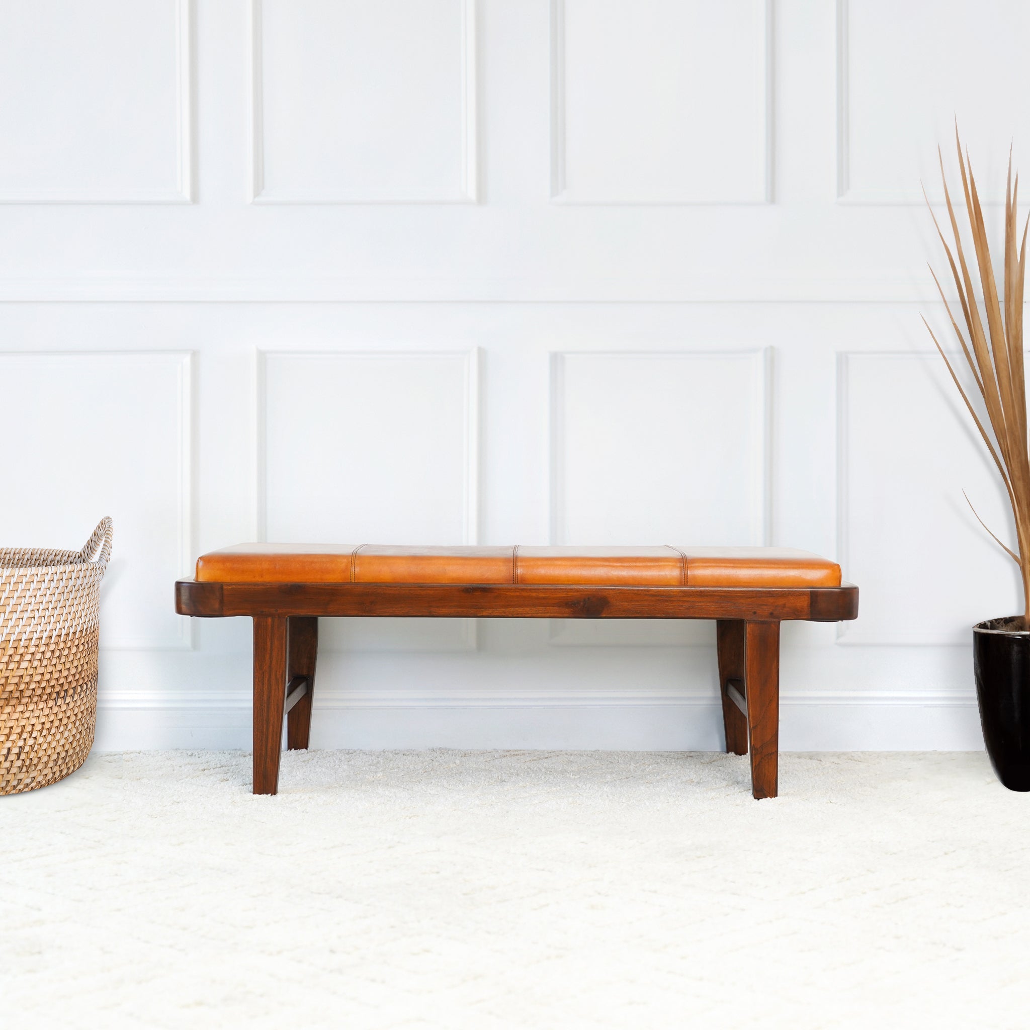 Maddox Tan Leather Bench