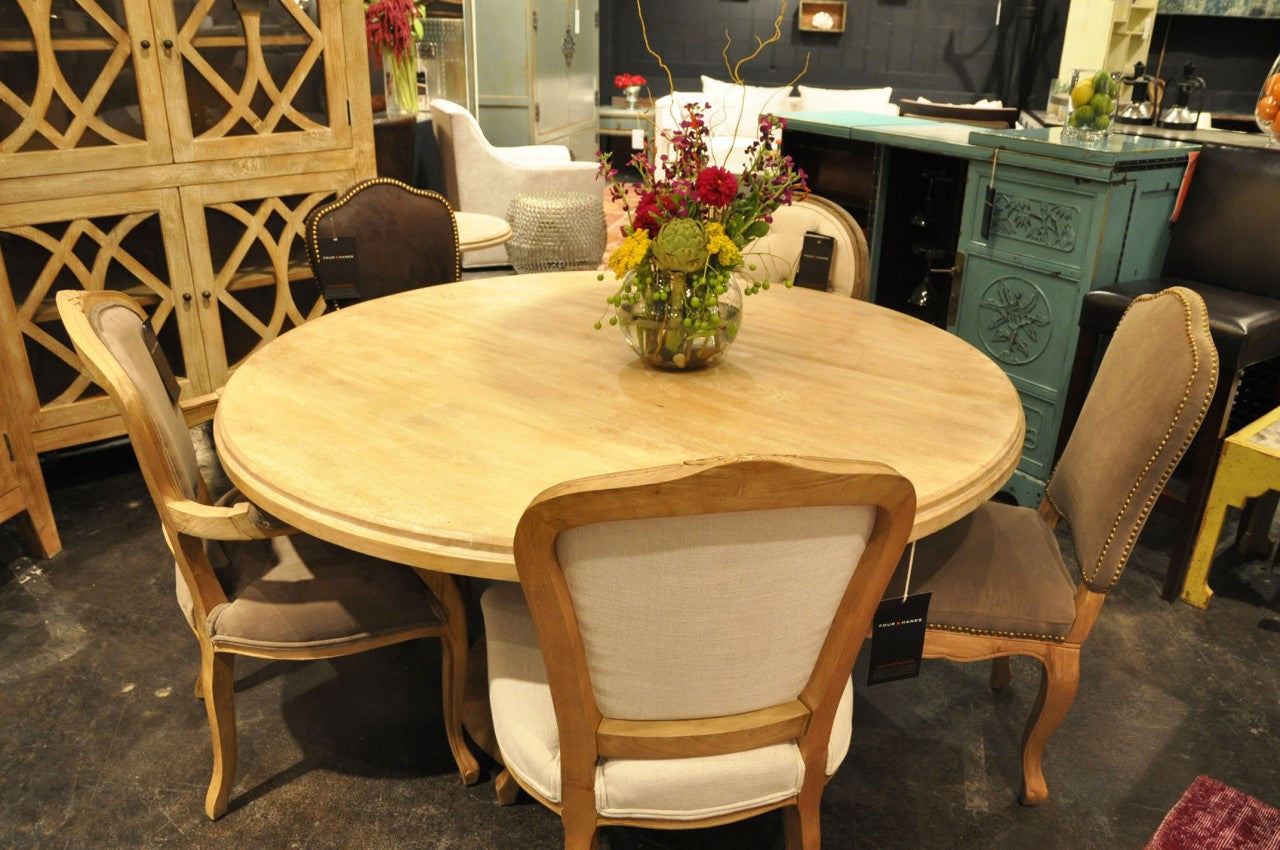 60" Round Pedestal Dining Table-Whitewash