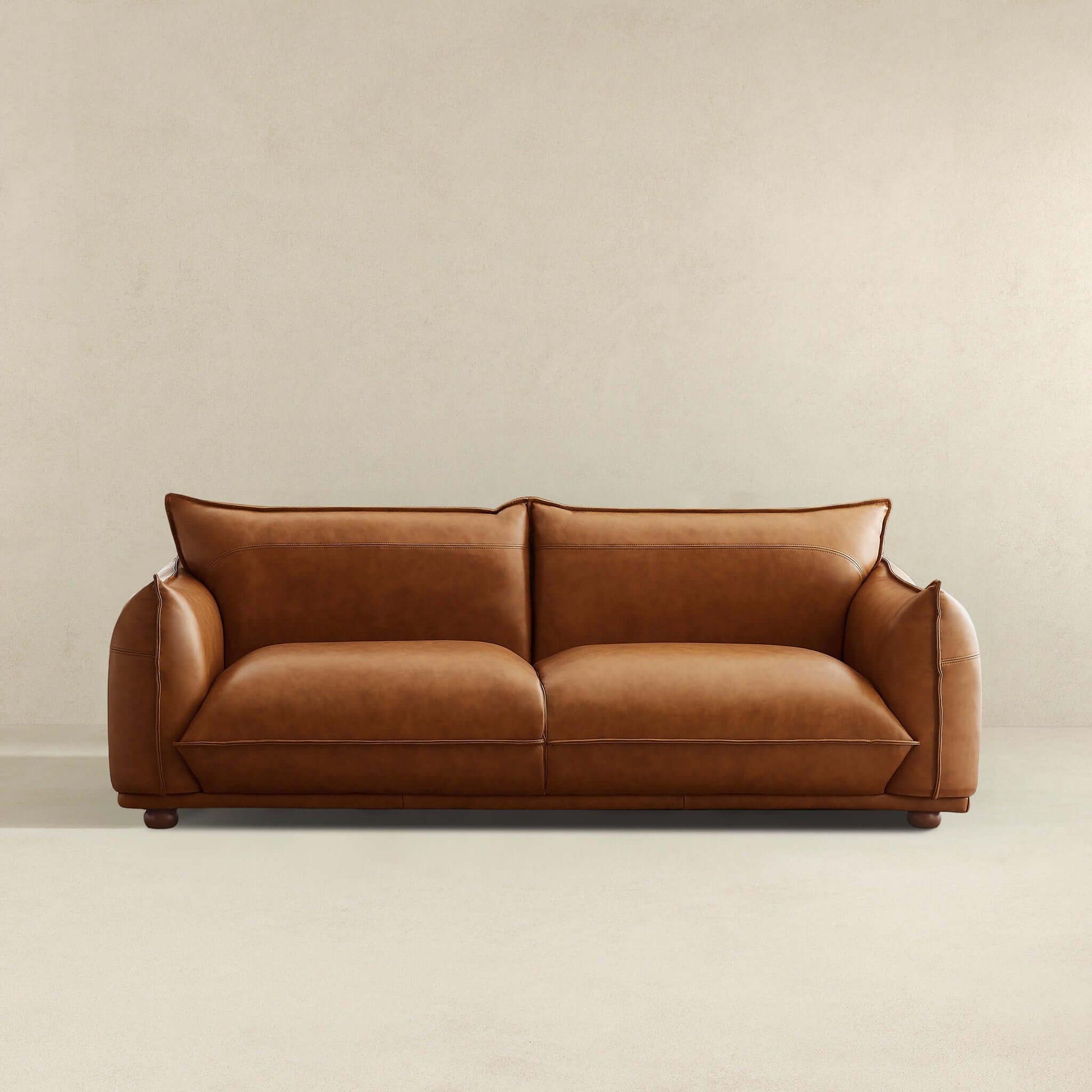 Emma Mid-Century Modern Cognac Leather Tufted Sofa