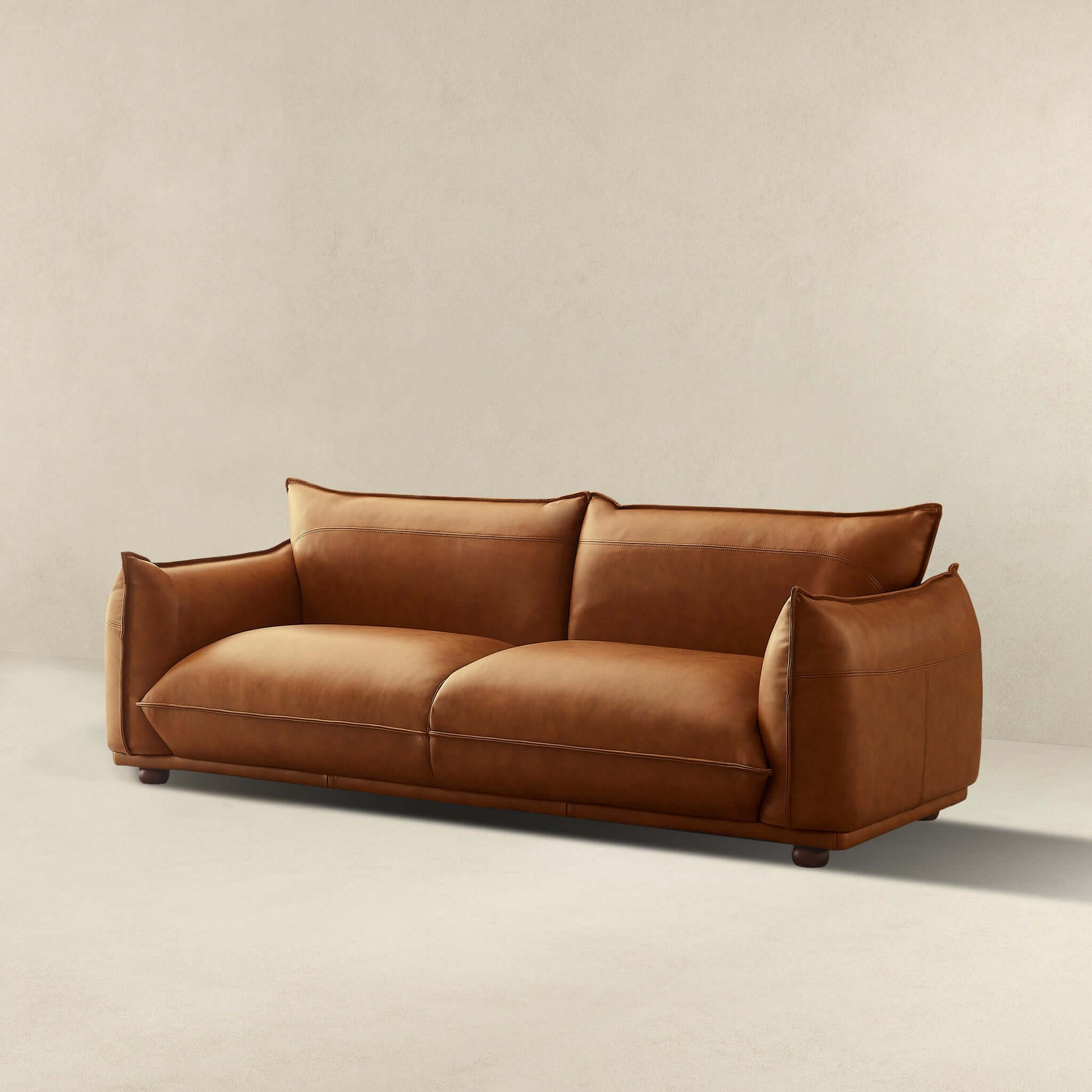 Emma Mid-Century Modern Cognac Leather Tufted Sofa