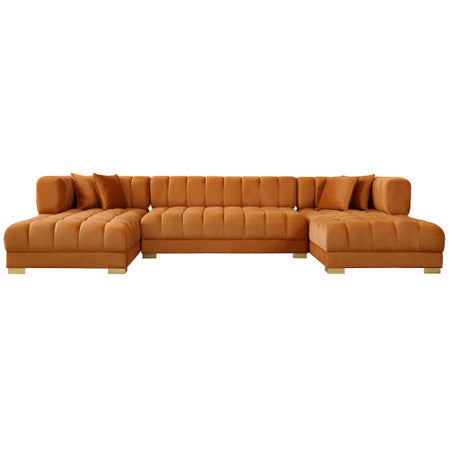 Marlow Cognac Velvet U Shape Corner Sofa - 63"