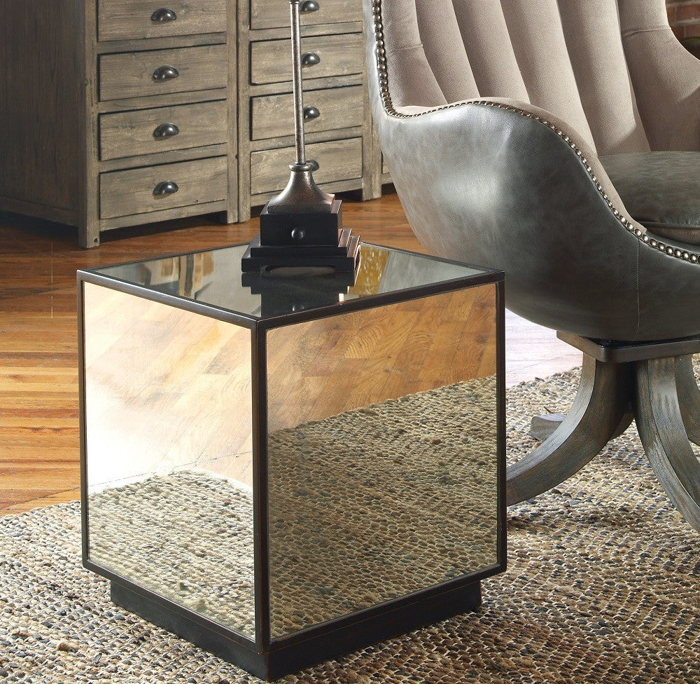 Matty Cube Mirrored Side Table