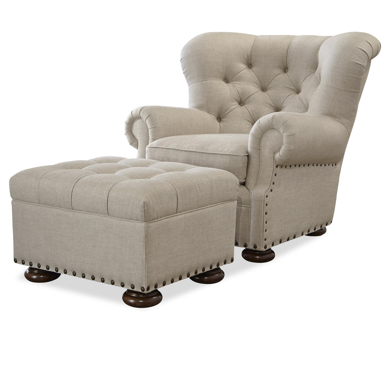 Maxwell Linen Upholstered Button Tufted ottomans with Nailheads