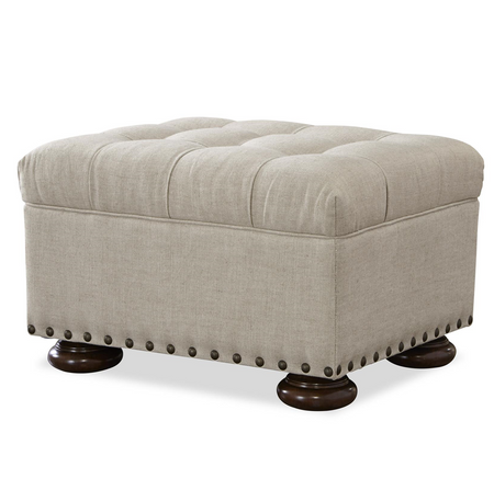Maxwell Linen Upholstered Tufted Ottoman with Nailheads