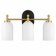 Meadows Three Lights Vanity Brushed Gold Bathroom Wall Light for Bathroom Over Mirror 20.5"W × 10.125"H × 5.5"E with White Frosted Glass