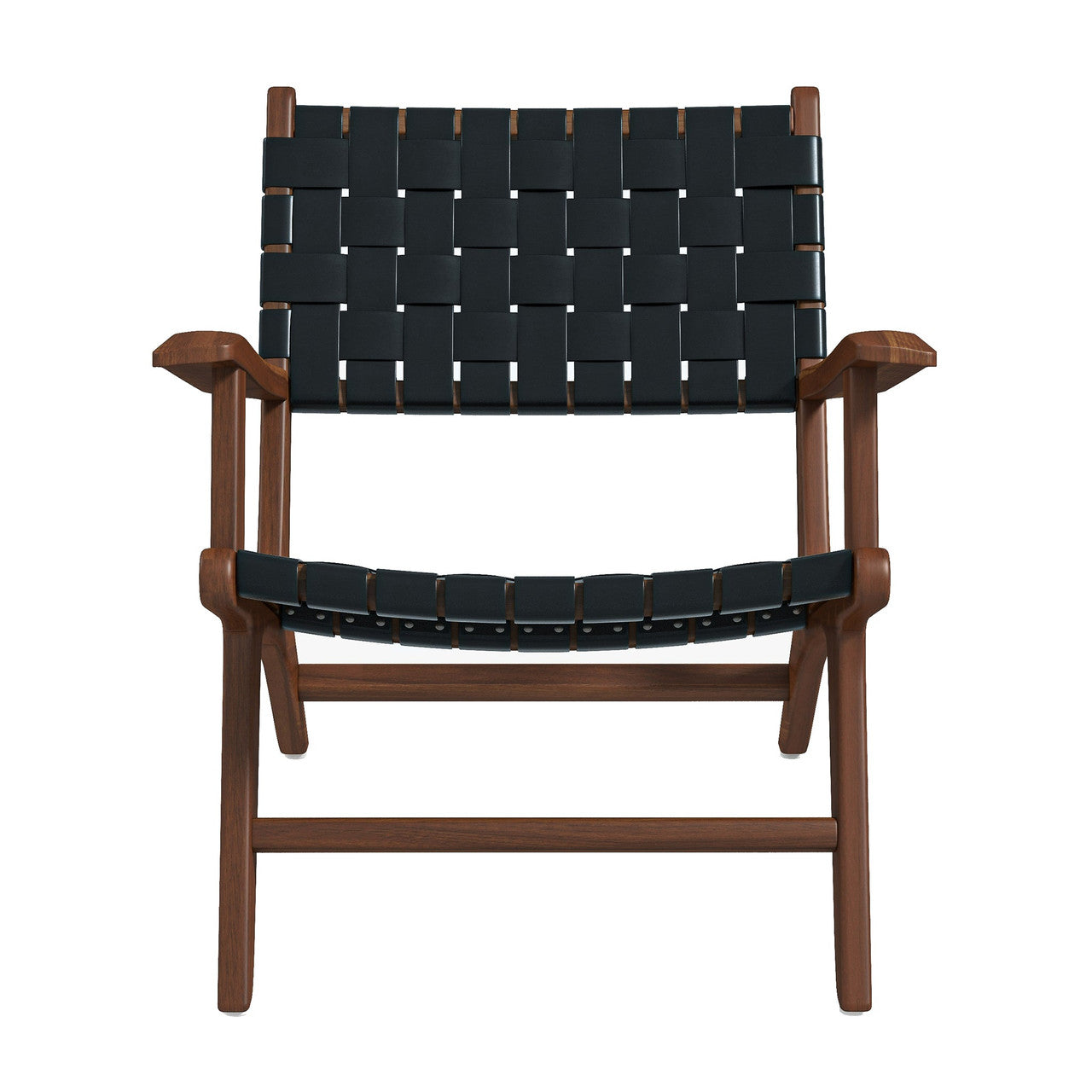 Melody Black Strap Leather Teak Wood Lounge Chair - Black