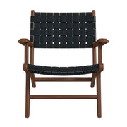 Melody Black Strap Leather Teak Wood Lounge Chair - Black