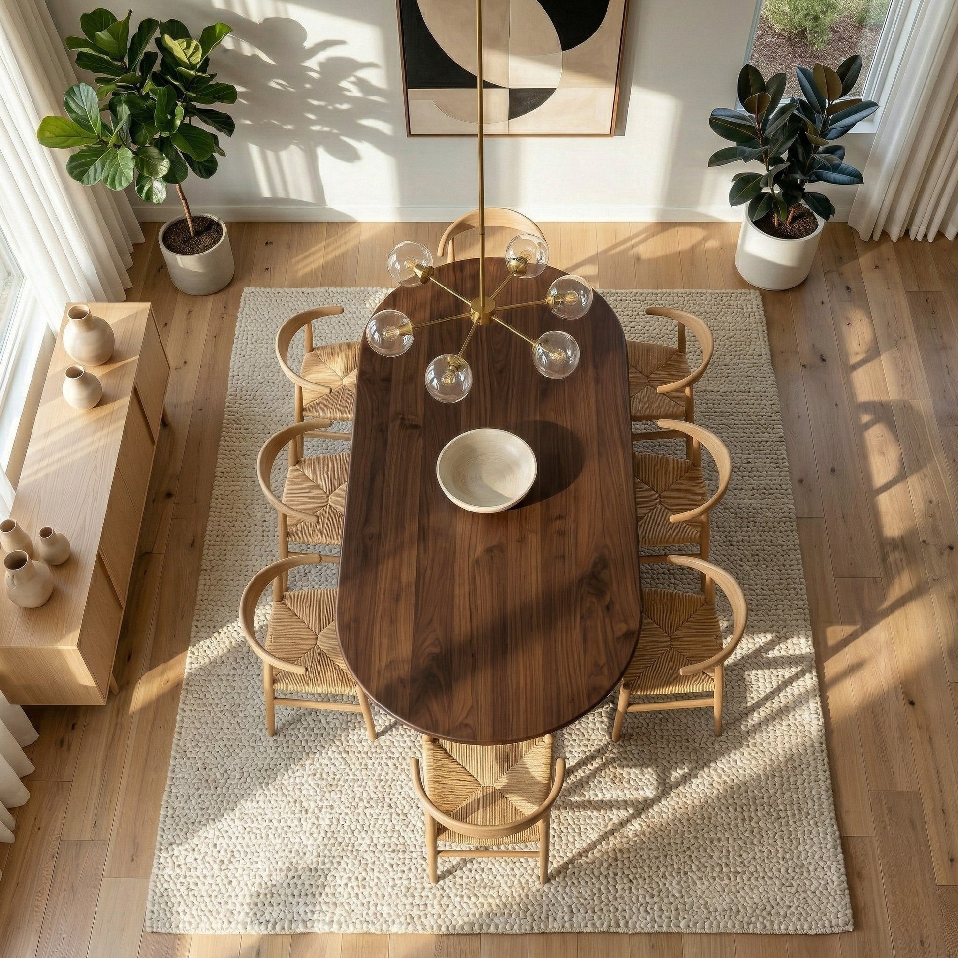 Merlin Oval Solid Wood Dining Table with Ribbed Pedestal Base