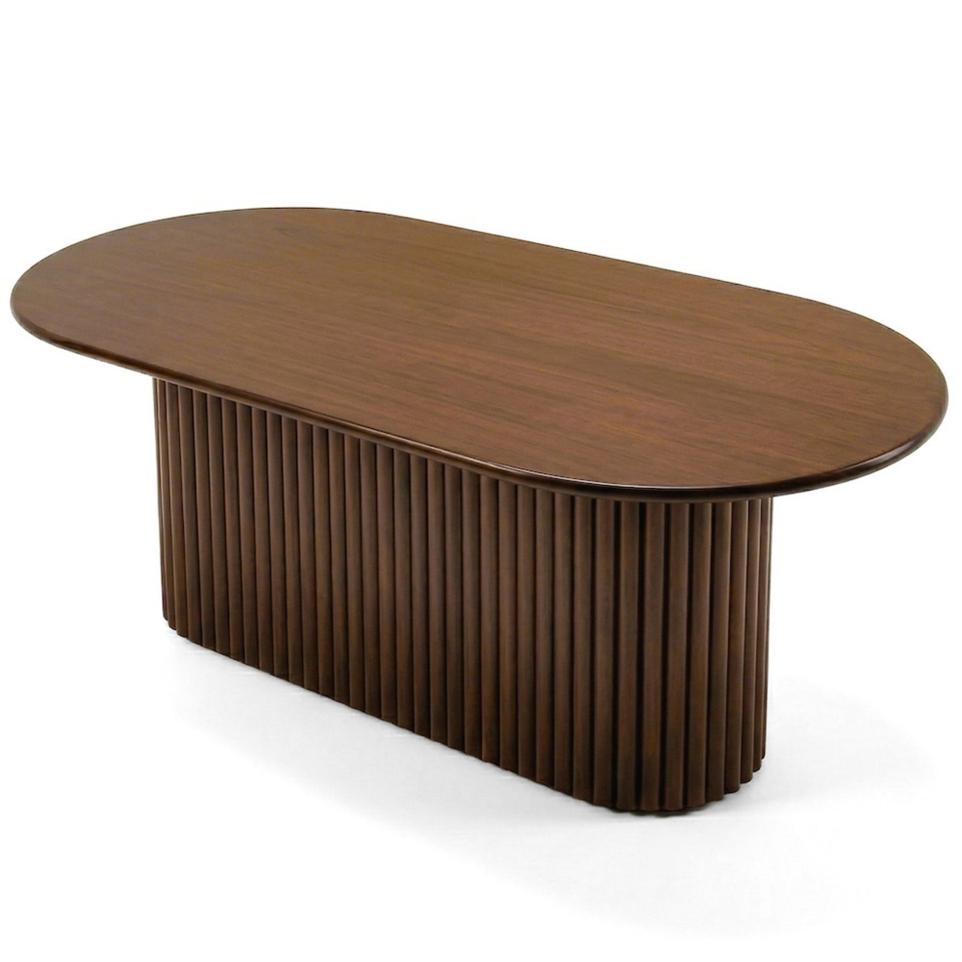 Merlin Oval Solid Wood Dining Table with Ribbed Pedestal Base