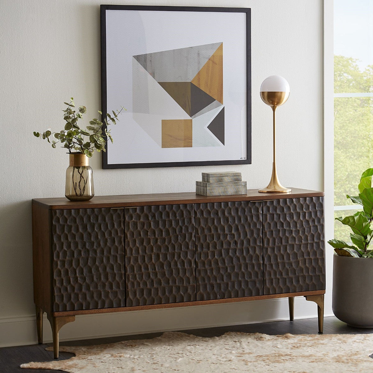 Anna Modern Solid Wood 4 Door Sideboard 66"