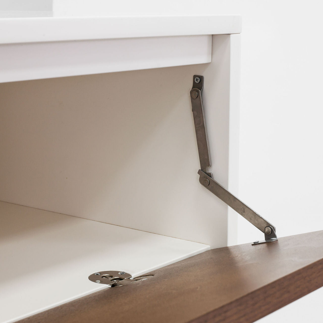 Mid-Century Modern 2 Drawer Media Stand- White + Walnut