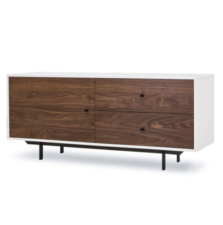 Mid-Century Modern 2 Drawer Media Cabinet - White + Walnut