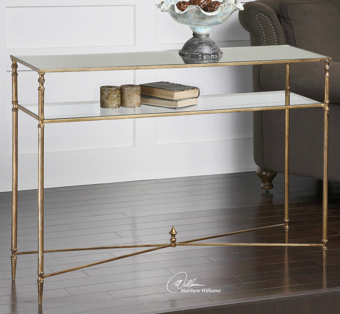 Henzler Mirrored Gold Leaf Console Table