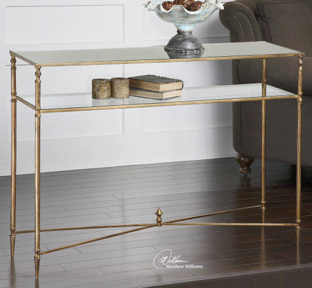 Henzler Mirrored Gold Leaf Console Table