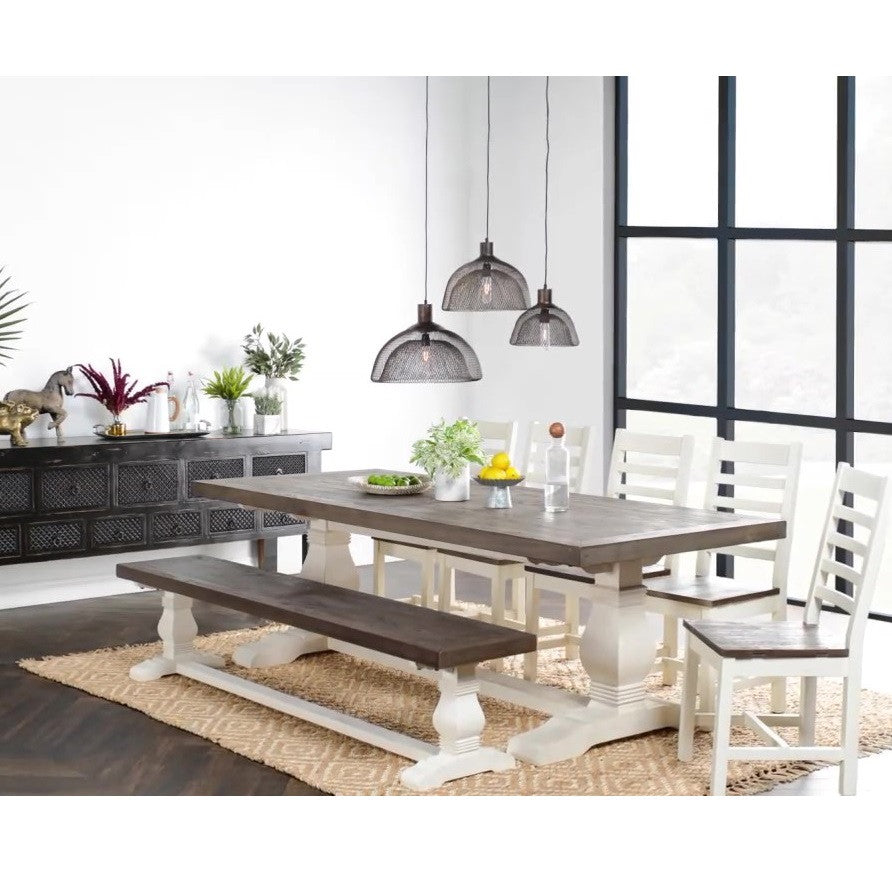 Coastal Farmhouse Reclaimed Wood Trestle Dining Bench 83"