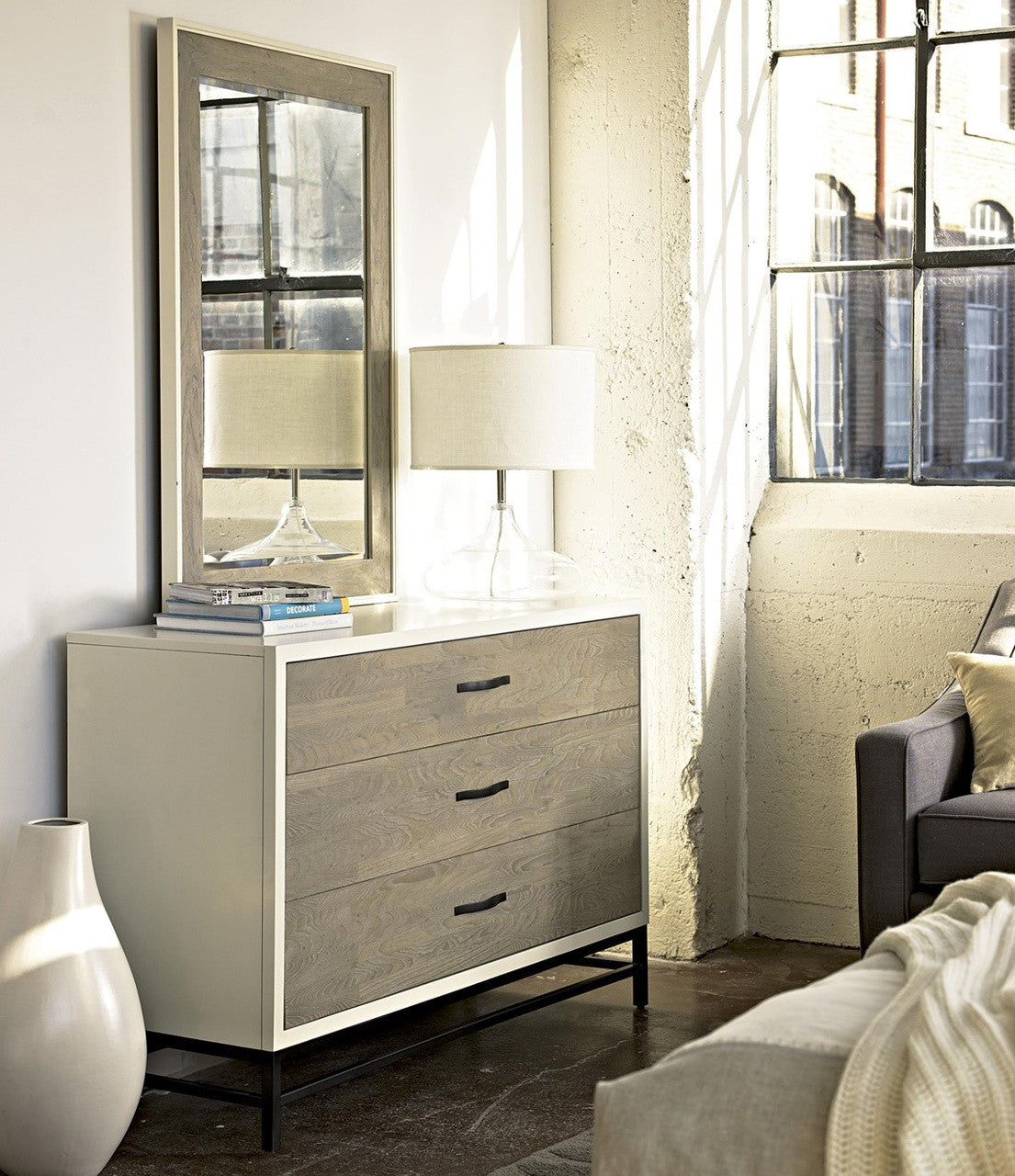 Modern Gray and White Bedroom Dresser Mirrors