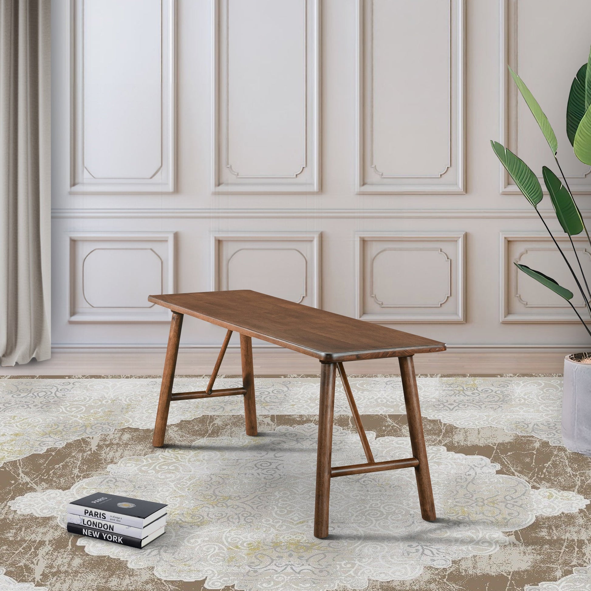 Modern Mid-Century Walnut Solid Wood Bench | Versatile Entryway and Dining Seating