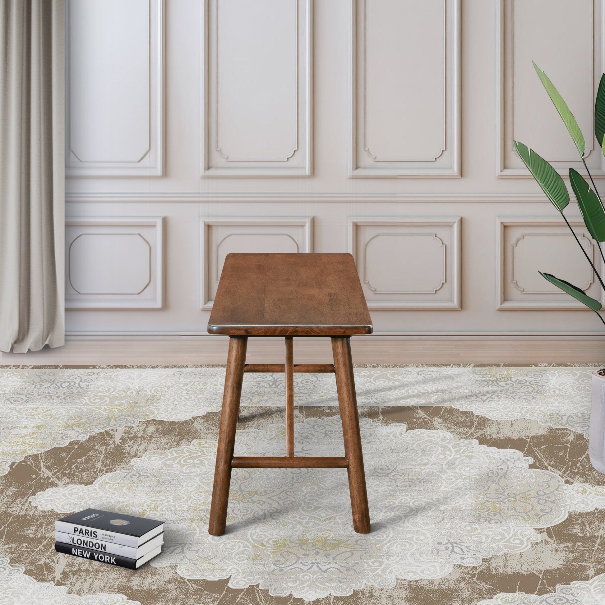 Modern Mid-Century Walnut Solid Wood Bench | Versatile Entryway and Dining Seating