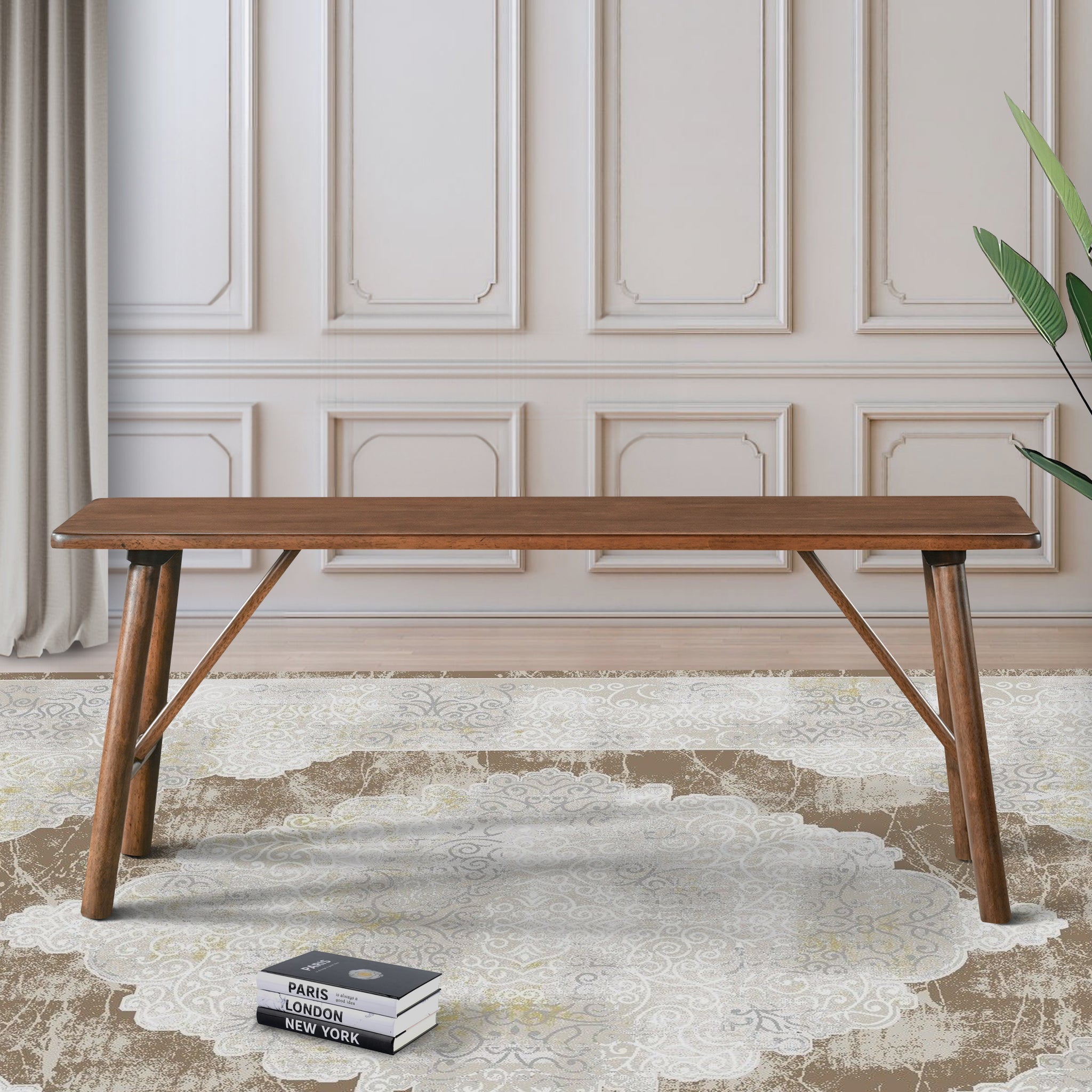 Modern Mid-Century Walnut Solid Wood Bench | Versatile Entryway and Dining Seating