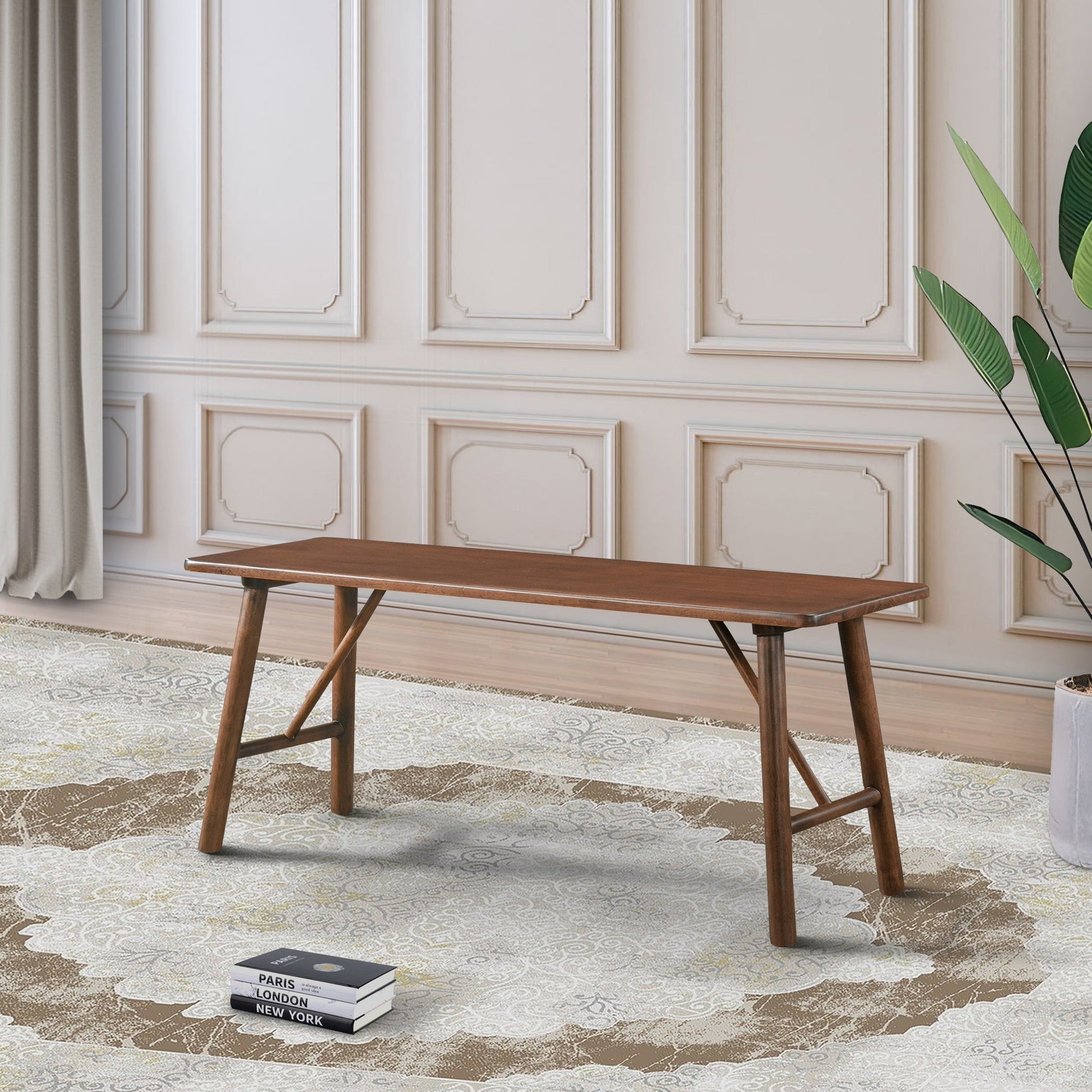 Modern Mid-Century Walnut Solid Wood Bench | Versatile Entryway and Dining Seating