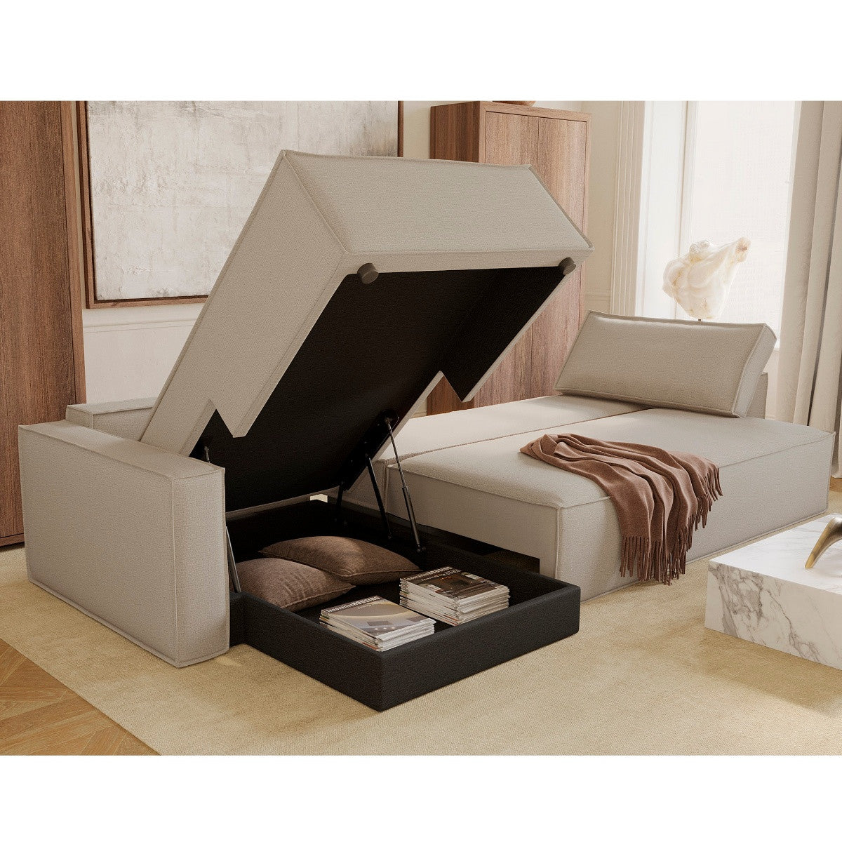 Newilla Storage Sleeper Sofa Bed with Lounger & Standard Arms