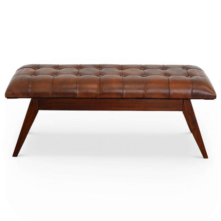Maja Mid Century Modern Tan Leather Bench - 55"