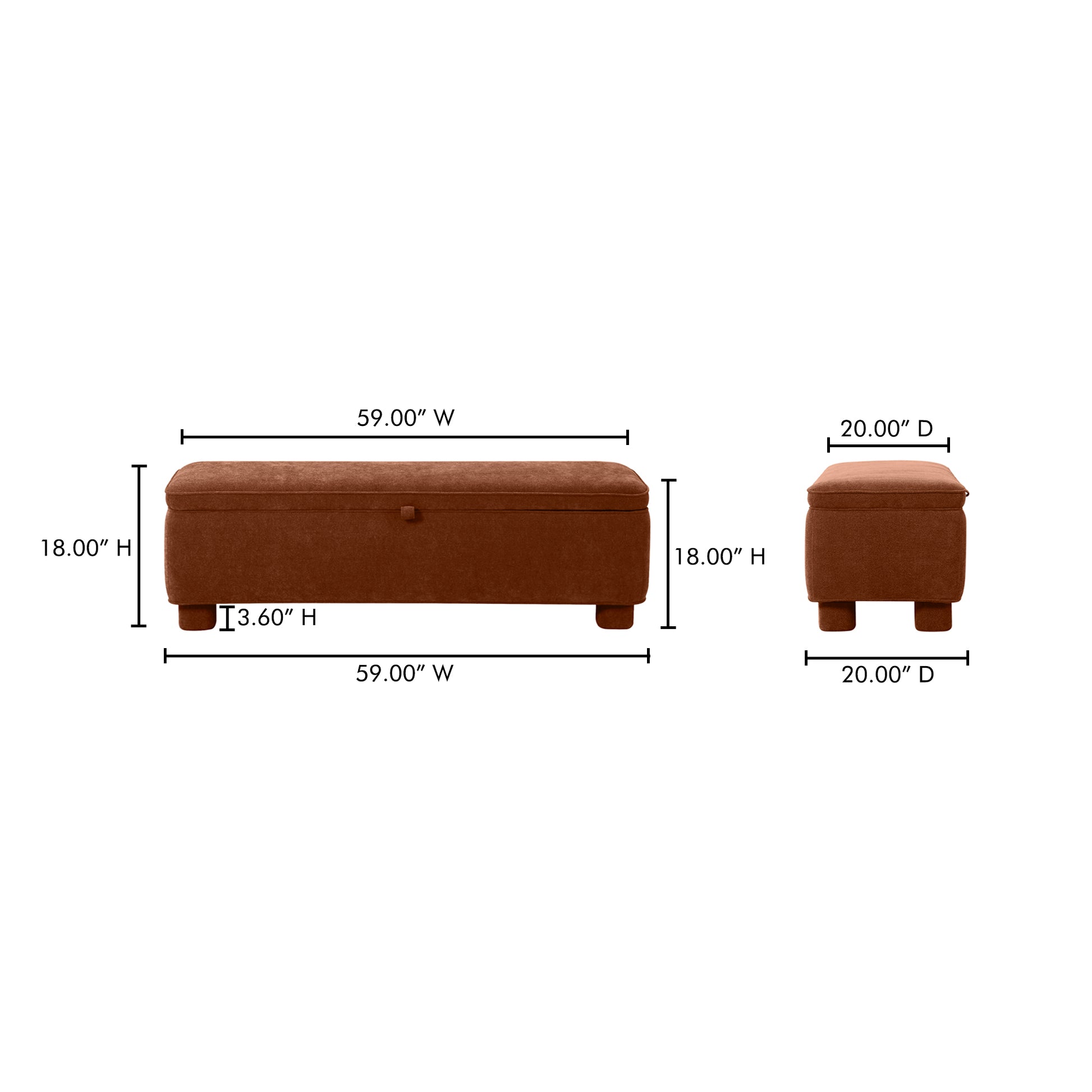 Ichigo Storage Bench Deep Orange by Moe's Home Collection - view 4